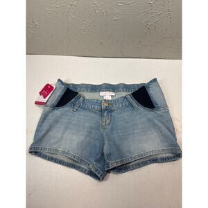 Isabel Maternity Midi Jean Shorts‎ Denim Blue Expandable Sides Womens Size 2
